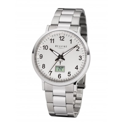 REGENT radio wristwatch, white steel, men