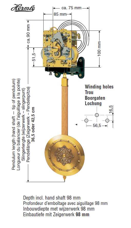 Movement MF, 14-day, pendulum 42,5 cm
