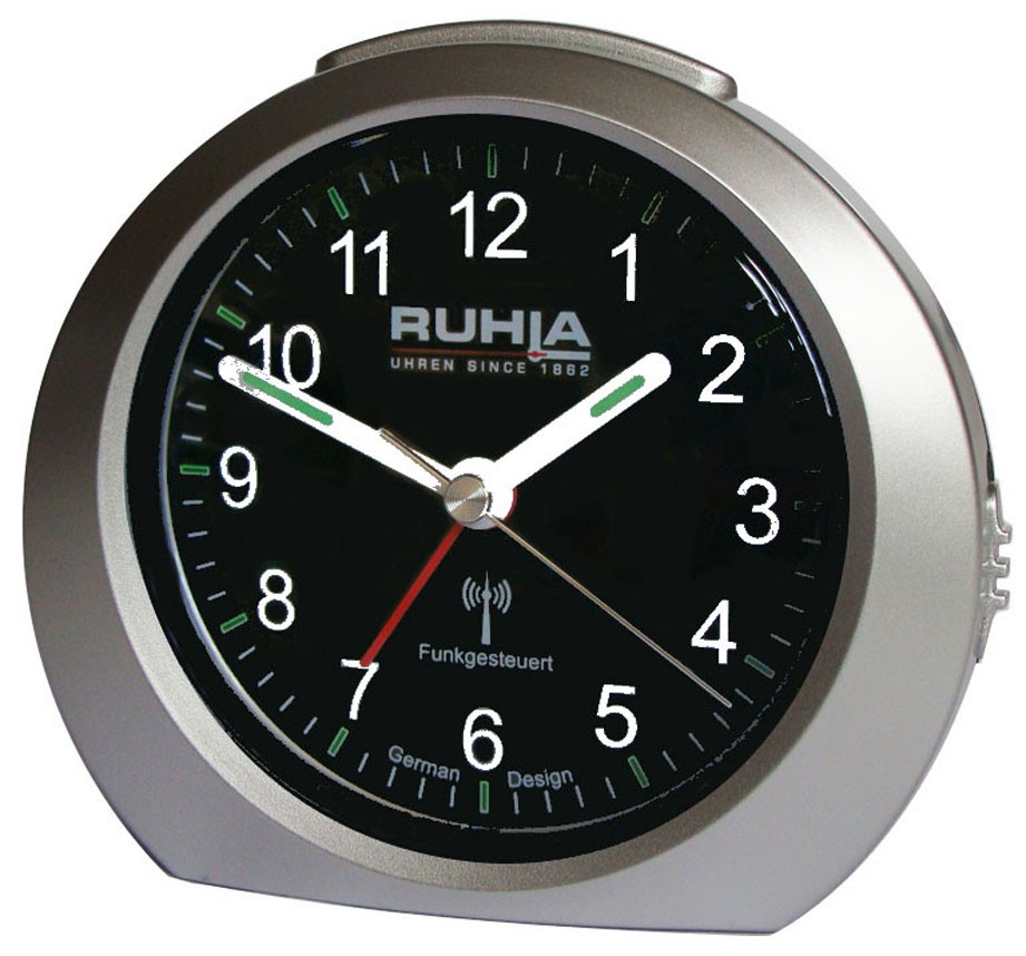 UMR radio controlled alarm clock silver-black with rising alarm tone, alarm repetition and lighting