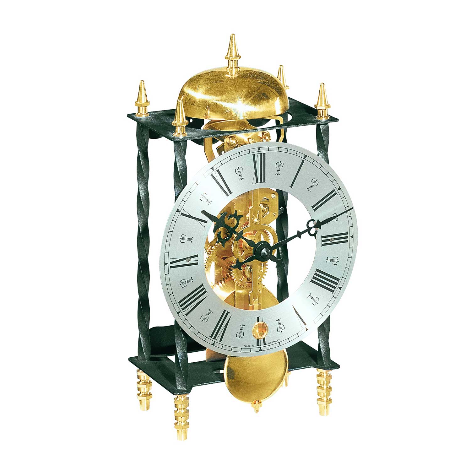 Hermle table clock black/ gold, 14-day skeleton movement