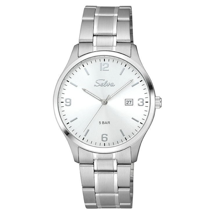 SELVA quartz wristwatch with stainless steel strap, silver dial Ø 39mm