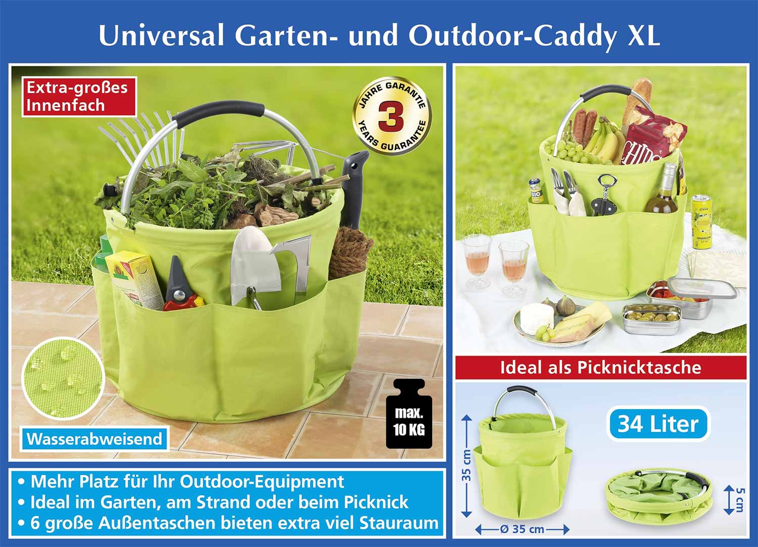 Caddy de jardin, vert - en version XL