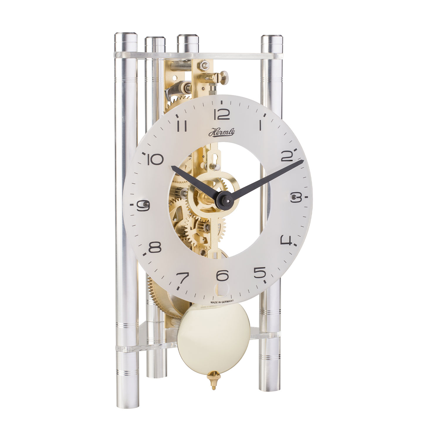 Hermle Tafelklok aluminium Zilver/Goud, 8-daags Skelet uurwerk, Arabische cijfers