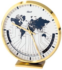 HERMLE Tafelklok met wereldtijd, messing