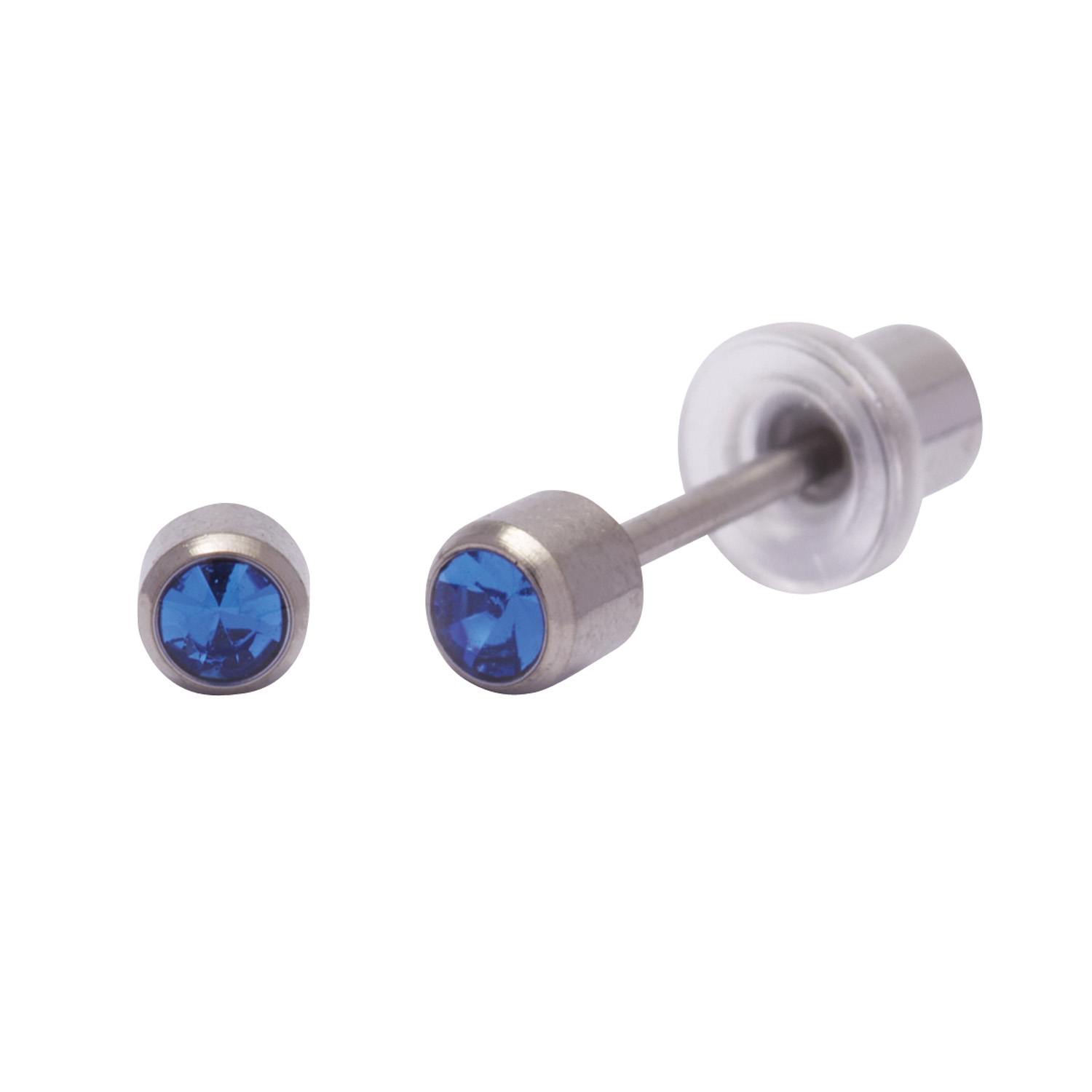 Ohrlino Erstohrstecker Rundfassung Titan 3mm, Kristall blau 2mm