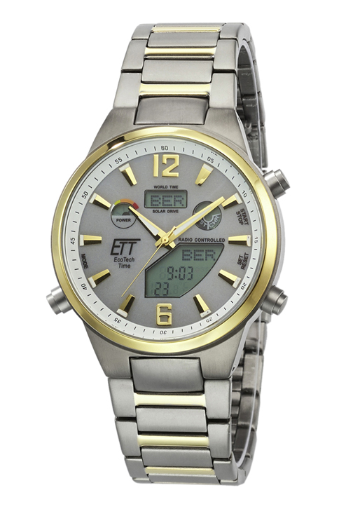 Eco Tech Time Solar Drive Tijdsein gestuurd Everest II Titanium Polshorloge Wereldtimer - EGT-11381-21M