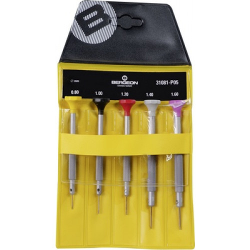 Schroevendraaier assortiment 5 stuks, in een etui, Superalloy inzetten, Bergeon