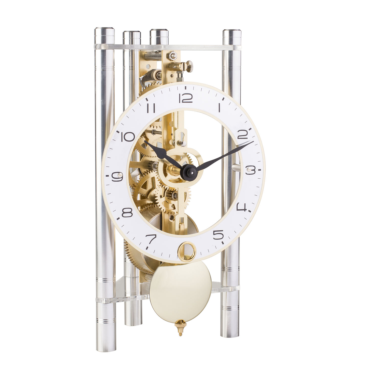Hermle Tafelklok aluminium Zilver/Goud/Wit, 8-daags Skelet uurwerk, Arabische cijfers