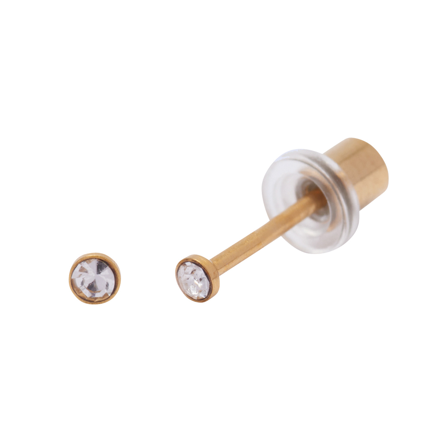 Ohrlino Erstohrstecker Rundfassung gelb 2mm, Kristall weiß 1mm