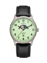 Uhren Manufaktur Ruhla - Maanstand horloge - Titanium - Lichtgevende wijzerplaat - Leren band - Made in Germany