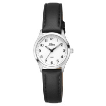SELVA kwarts horloge met leren band Witte wijzerplaat, Ø 27mm