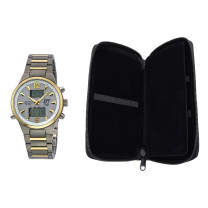 EXCLUSIVE SET WITH FREE TRAVEL CASE: Eco Tech Time Solar Drive Funk Everest II Titanium Men's Watch World Timer - EGT-11323-10M