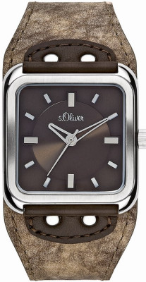 s.Oliver bracelet-montre en cuir brun SO-1670-LQ