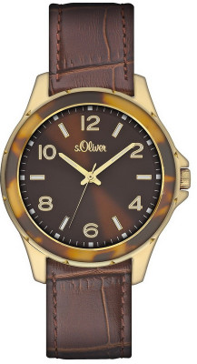 s.Oliver bracelet-montre en cuir véritable brun SO-2360-LQ