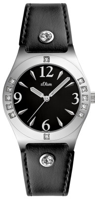 s.Oliver bracelet-montre en cuir noir SO-1842-LQ