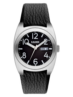 s.Oliver bracelet-montre en cuir noir SO-2024-LQ