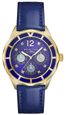 s.Oliver bracelet-montre en cuir véritable bleu SO-2542-LM