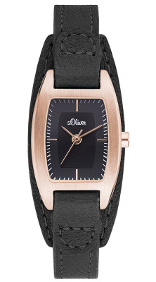s.Oliver bracelet-montre en cuir véritable noir SO-2932-LQ