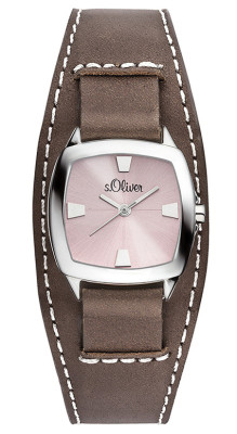 s.Oliver bracelet-montre en cuir véritable brun SO-2972-LQ