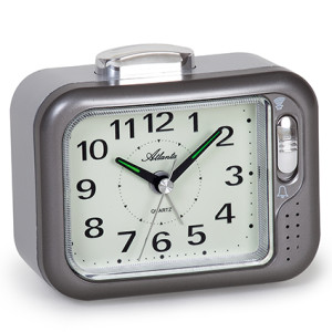 Atlanta 1942/4 silver Alarm clock quartz with glowing dial