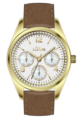 s.Oliver bracelet-montre en cuir brun SO-3165-LM