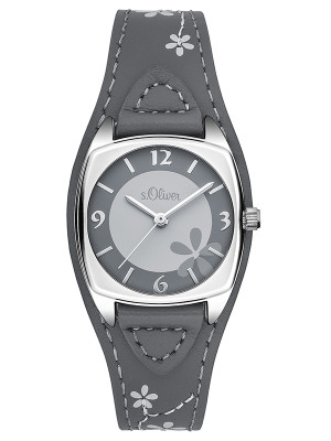 s.Oliver bracelet-montre en cuir véritable gris SO-3184-LQ