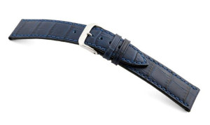 Leather strap Tampa 19mm navy blue with alligator imprint