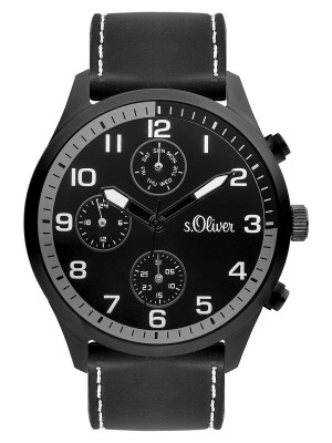 s.Oliver bracelet-montre en cuir noir SO-3339-PM