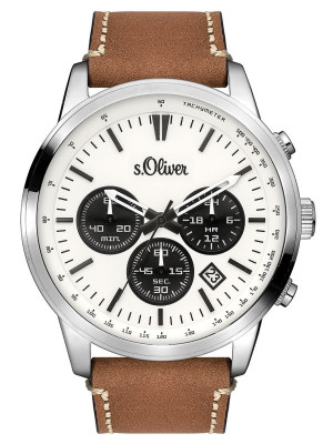 s.Oliver bracelet-montre en cuir véritable brun SO-3335-LC