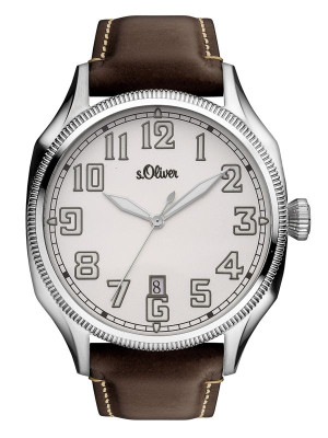 s.Oliver bracelet-montre en cuir véritable brun SO-3345-LQ