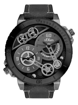 s.Oliver bracelet-montre en cuir noir SO-3369-LQ
