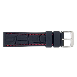 Bracelet-montre silicone/ caoutchouc 18mm, couture rouge