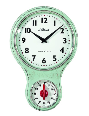 Atlanta 6124/0 Keukenwandklok nostalgie quartz groen met timer