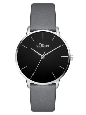 s.Oliver bracelet-montre en cuir véritable gris SO-3528-LQ