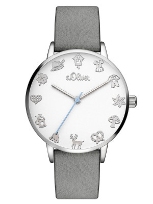 s.Oliver bracelet-montre en cuir véritable gris SO-3543-LQ