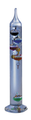Galilei Thermometer mit 5 Kugeln, Plomben vergoldet