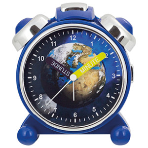 Réveil d'apprendre l'heure pour enfants, Terre et Lune, boîtier bleu