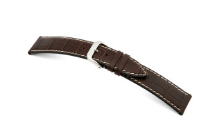 Bracelet-montre en cuir Saboga 124mm moka avec marque d'alligator