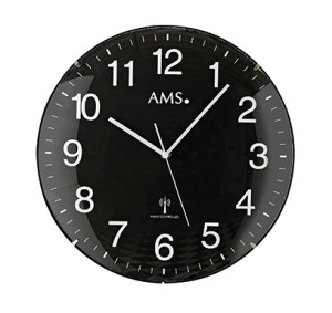 AMS radio-controlled wall clock, curved plastic, black