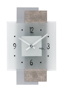 AMS Horloge murale à quartz, cuir synthétique/ verre