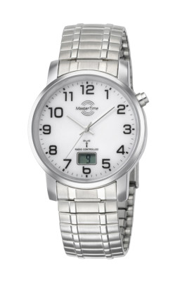 MasterTime men's radio controlled watch Basic, silver / white - with drawstring - MTGA-10306-12M