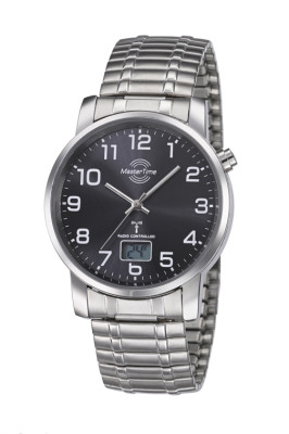 MasterTime men's radio controlled watch Basic, silver / black - with drawstring - MTGA-10308-22M