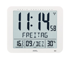 AMS Horloge murale radiocommandée numérique, blanc