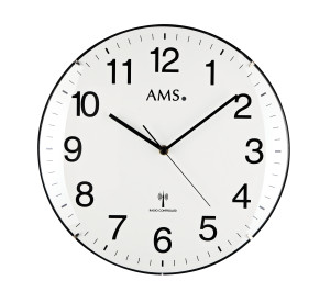 AMS radio-controlled wall clock, curved plastic, white