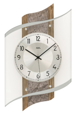 AMS radio-controlled wall clock Heidelberg walnut / natural stone