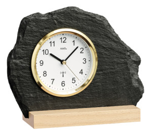 AMS radio-controlled table clock natural slate, yellow aluminum front ring