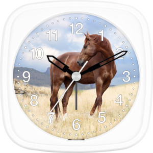 Children's alarm clock horse - brown horse on meadow
