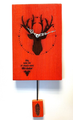 Reclaimed wood pendulum wall clock made in Germany Deer orange