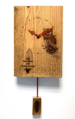Reclaimed wood pendulum wall clock made in Germany Owl
