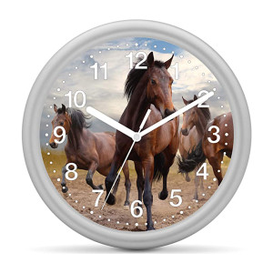 Horloge murale enfant cheval - 3 chevaux bruns